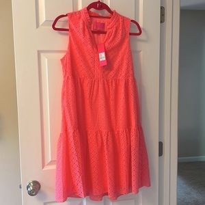 Lilly Pulitzer NOVELLA Coral Mini Medallion Chiffon Eyelet S